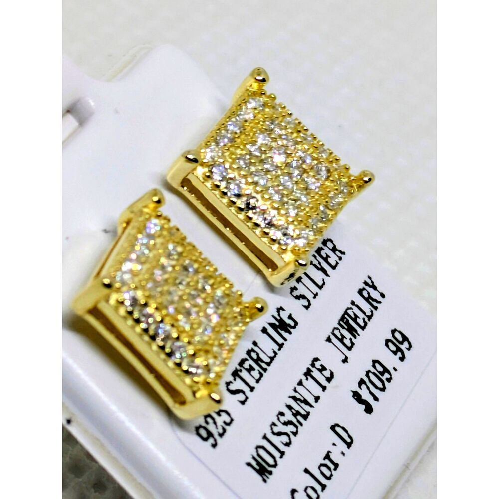Men's 925 Gold Vermeil 0.4ct Moissanite Earrings VVS D Screw Back GRA Certified